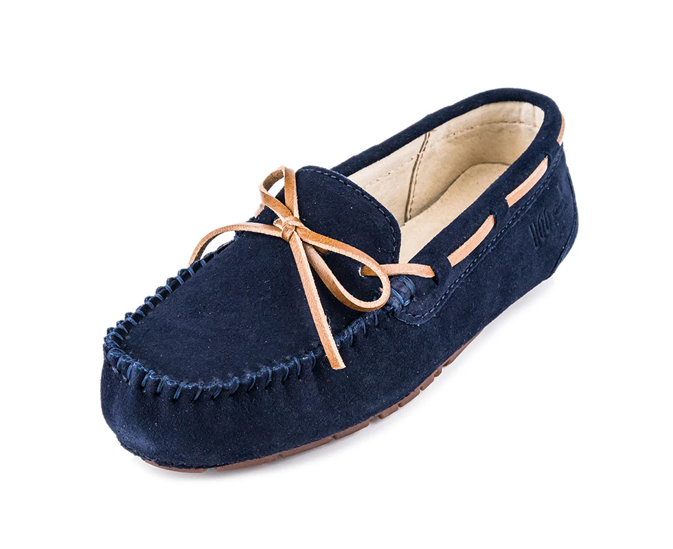 UGG Women  Slip-On Loafer Causal Shoes Moccasin Genuine Leather Flat Shoes-Navy