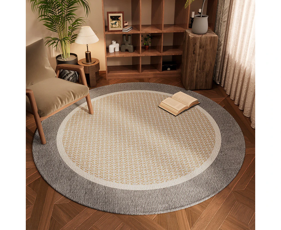 Diameter 100cm Round Area Rugs Washable Circle Rugs For Living Room Bedroom-Light Grey