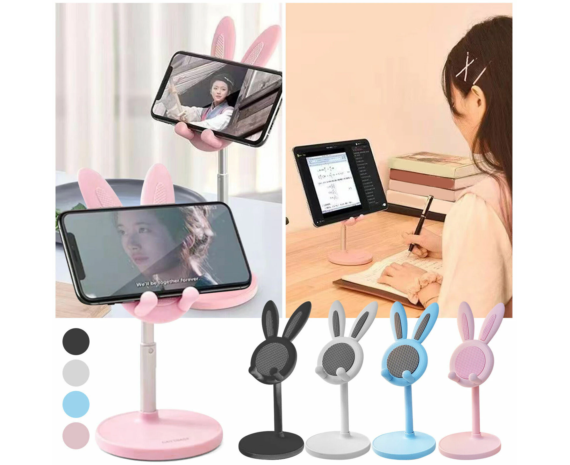 Cute Rabbit Phone Stand Holder, Adjustable Bunny Tablets Stand Desktop