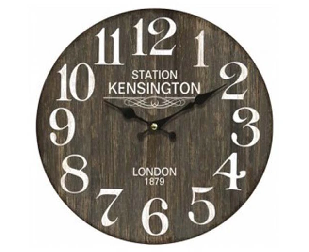 French Country Retro Wall Clock Wood Veneer Dark Kensington 40cm CLK296