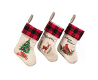 3pcs Christmas Stockings Plaid Xmas Stockings Decoration Plush Gift Candy Bag