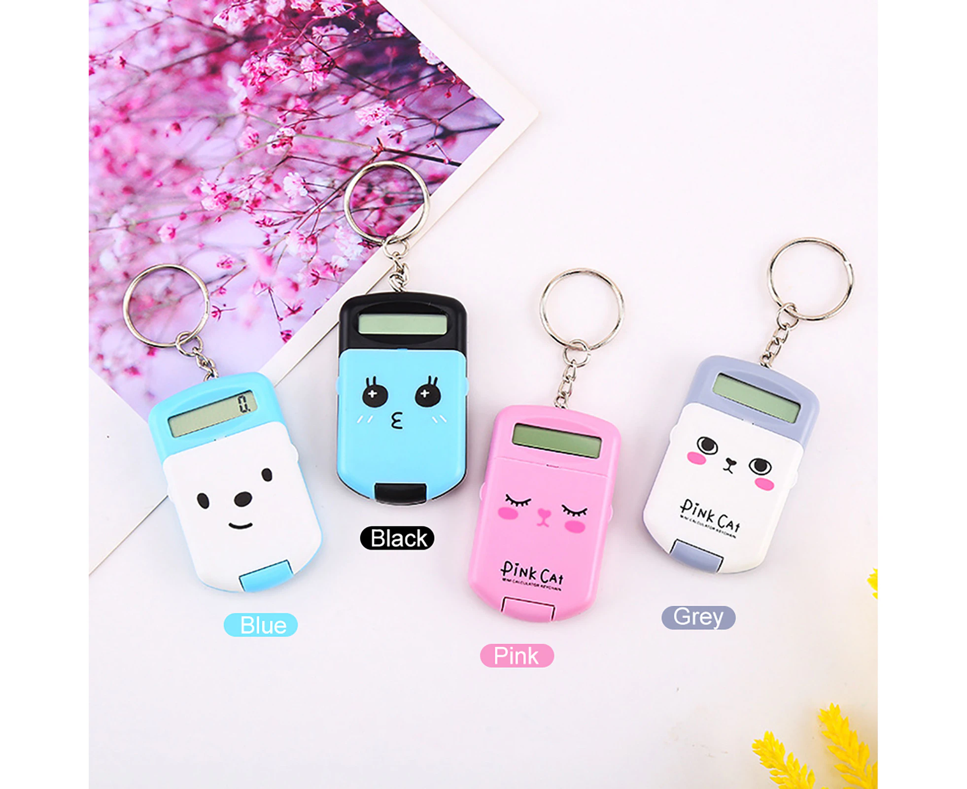 Mini Calculator Cute Cartoon with Keychain 8 Digits Display Portable Pocket Size Calculator for Children Students School Supplies