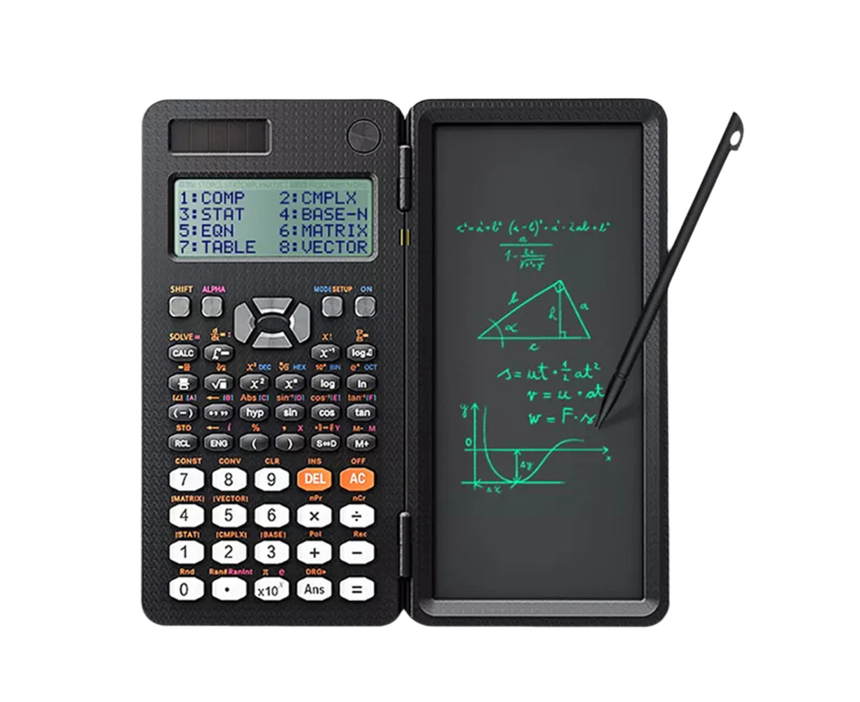 Desktop Scientific Calculator with 6.5inch Erasable LCD Writing Tablet Multi-Functional Math Calculator 417 Functions Dot matrix Display  Solar Power