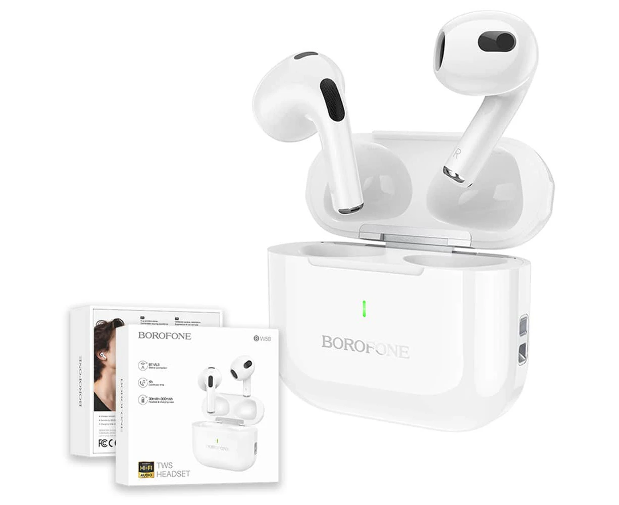 Borofone BW58 TWS True Wireless Headset Bluetooth Headphones With Microphone Touch Control Sports Earbuds (White)