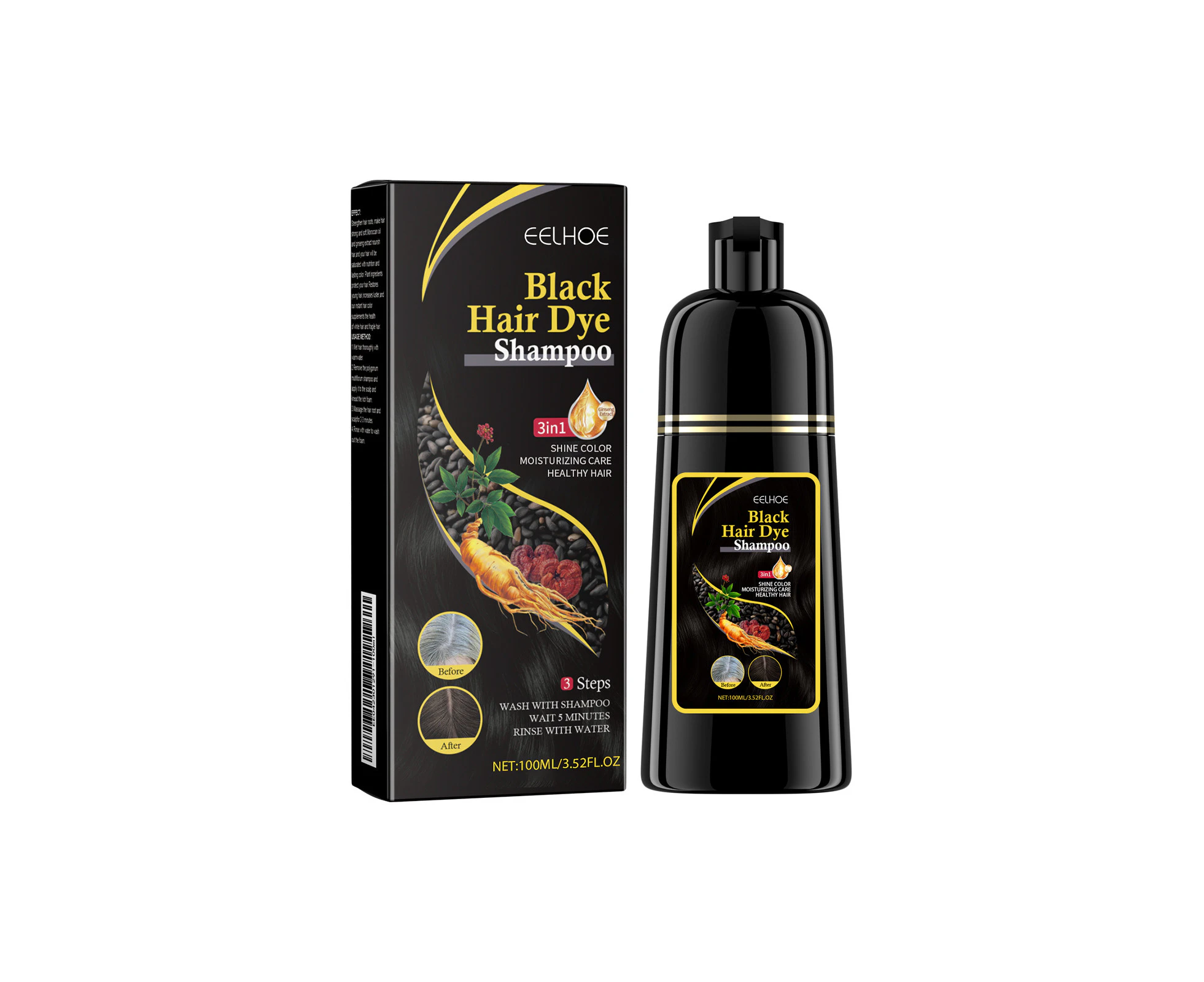 Black Hair Shampoo Polygonum Multiflorum Essence Nourishes Black Hair, Cleanses And Repairs Hair Softening Shampoo