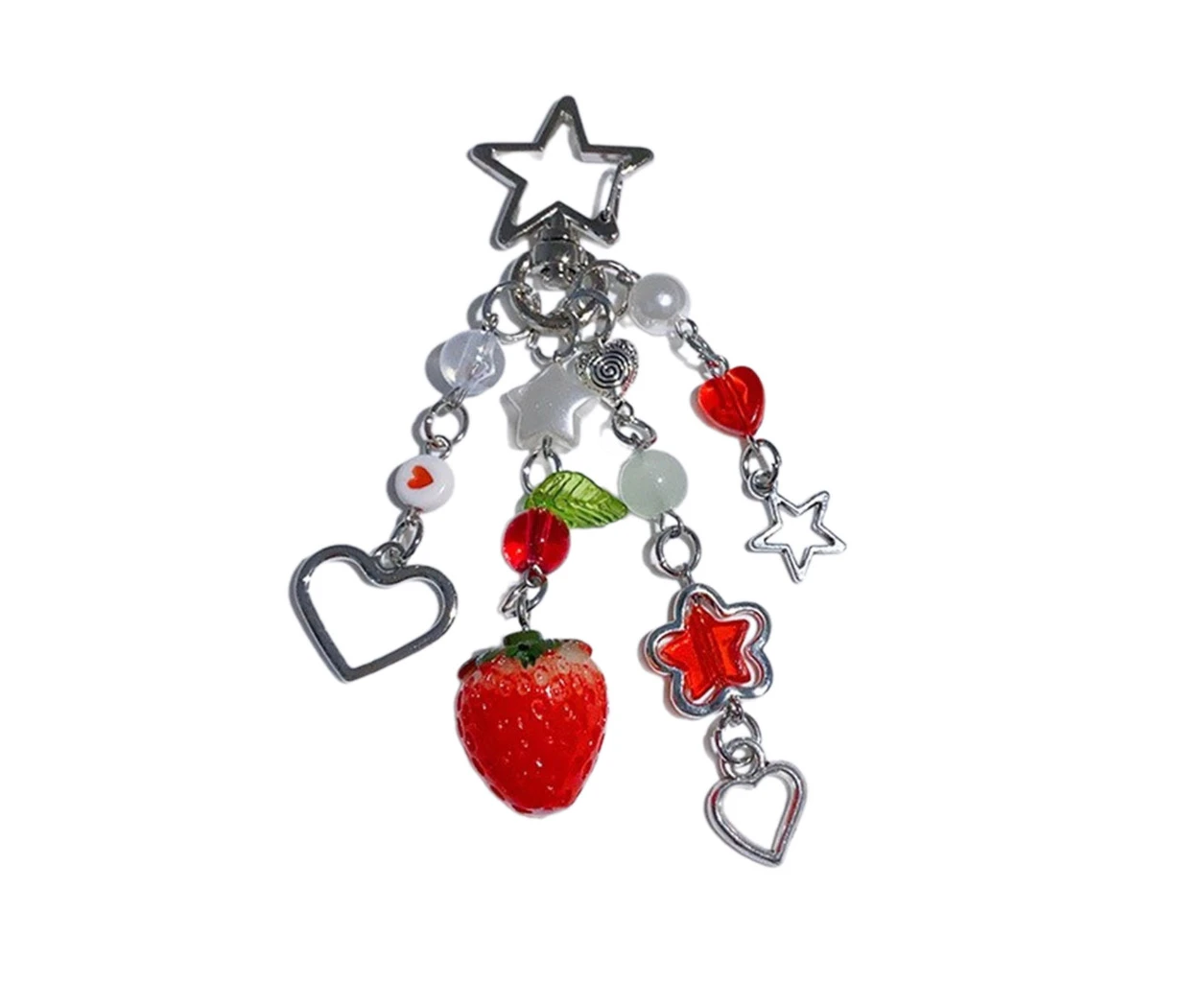 Adorable Handmade Strawberry Keychain Cute Resin Fruit Star Keychain Lanyard - C