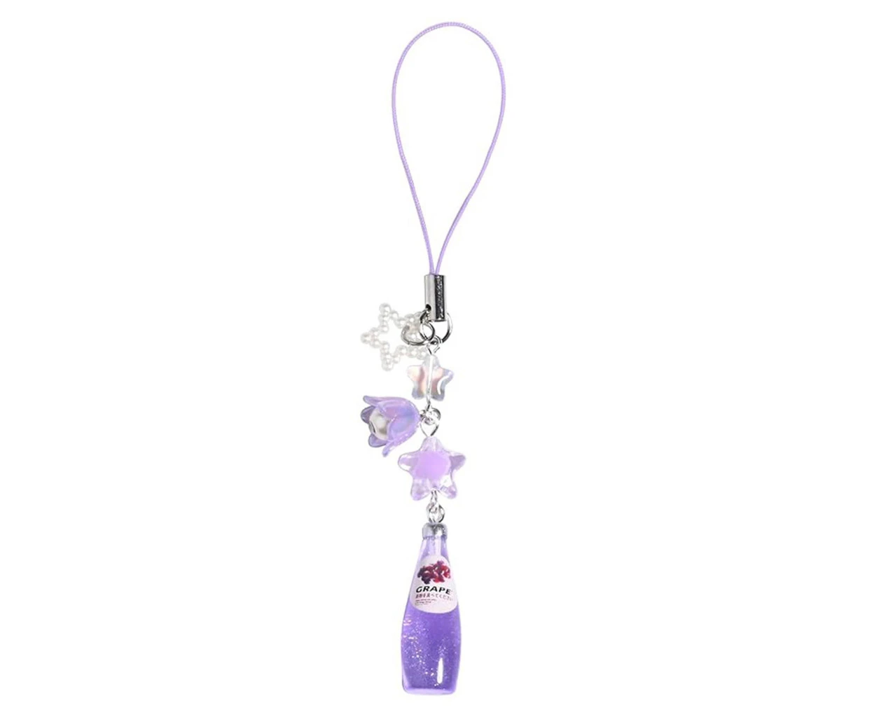 Phone Charm Star Flower Bead Keychain Cute Keychain Lanyard String Keyring - Purple