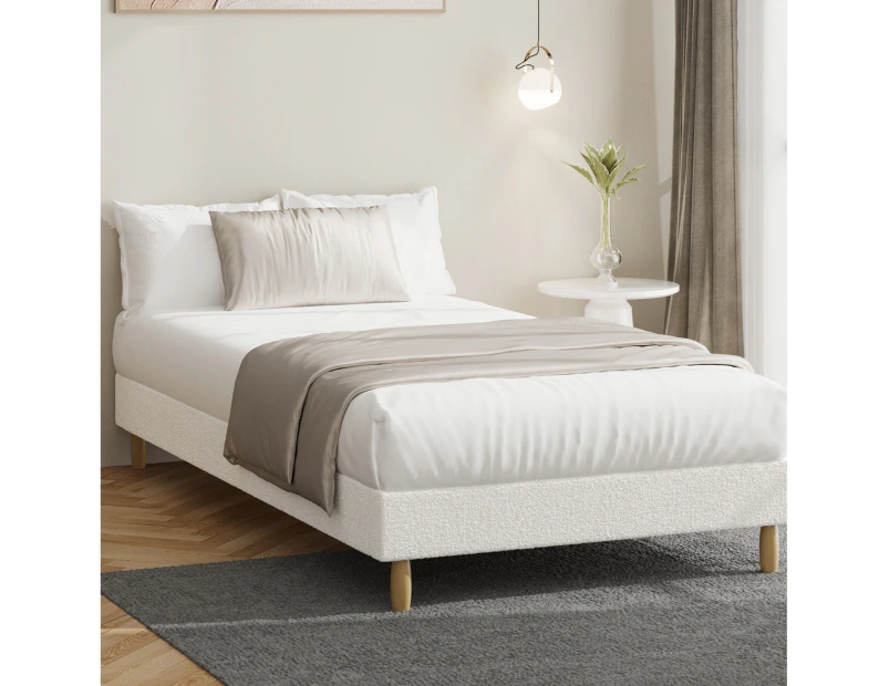 Oikiture Bed Frame King Single Size Bed Base White Boucle