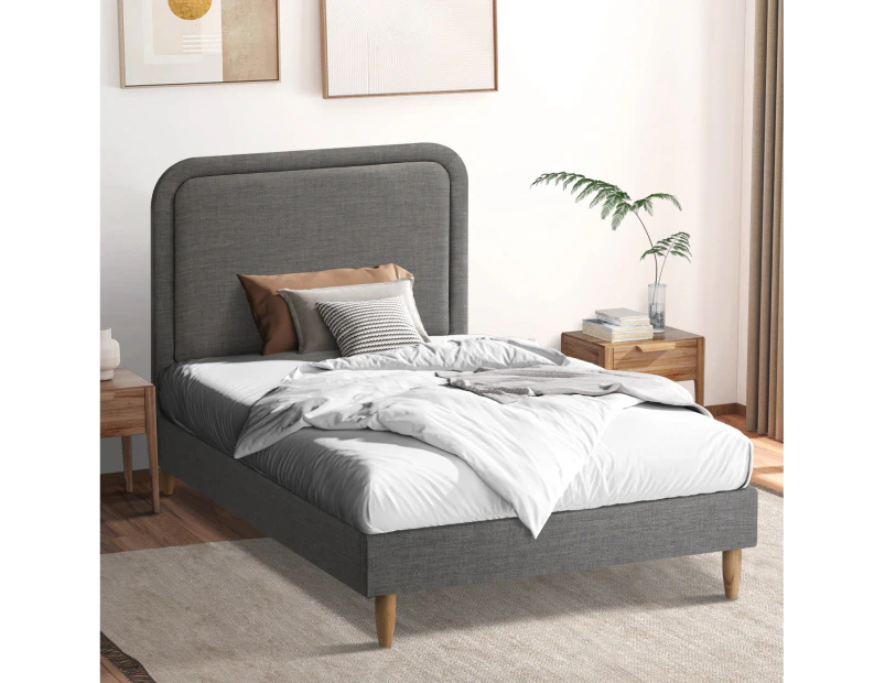 Oikiture Bed Frame Single Size Beds Base Platform Fabric Grey BOB