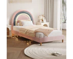 Oikiture Bed Frame Single Size Rainbow Kids Bed Pink Velvet