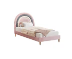 Oikiture Bed Frame Single Size Rainbow Kids Bed Pink Velvet