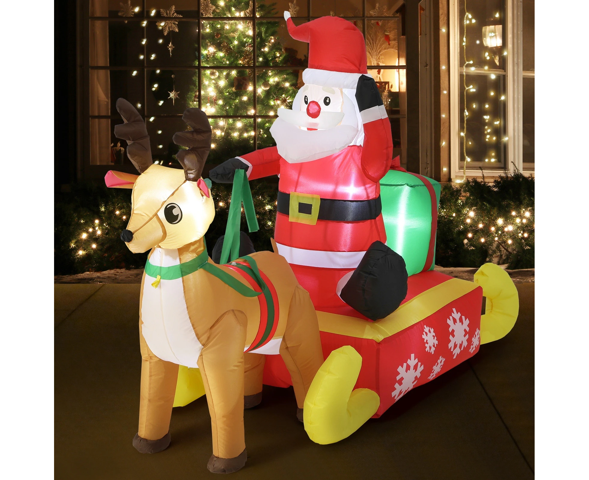 Mazam Christmas Inflatable Santa Reindeer 1.8M Xmas LED Light Outdoor Decoration