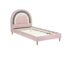 Oikiture Bed Frame Single Size Rainbow Kids Bed Pink Velvet