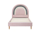 Oikiture Bed Frame Single Size Rainbow Kids Bed Pink Velvet