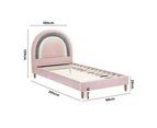 Oikiture Bed Frame Single Size Rainbow Kids Bed Pink Velvet