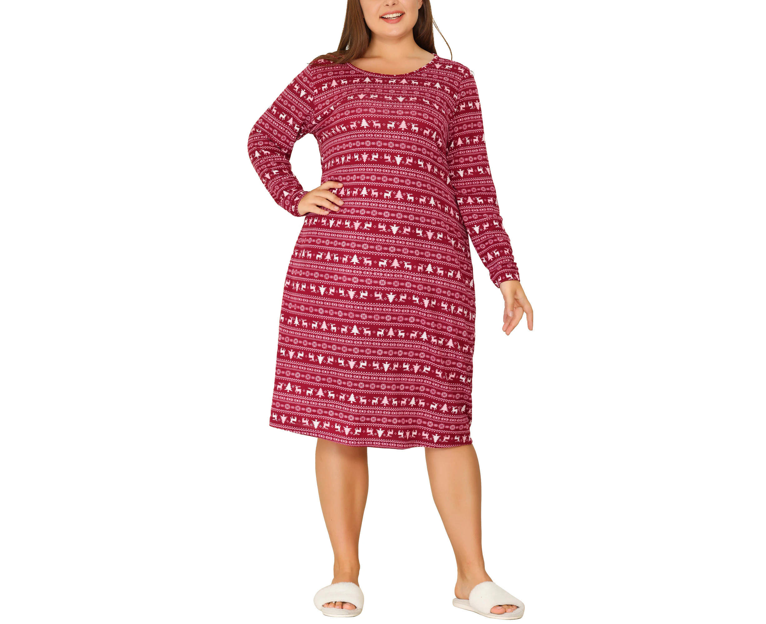 Agnes Orinda Plus Size Comfy Long Sleeve Nightgown