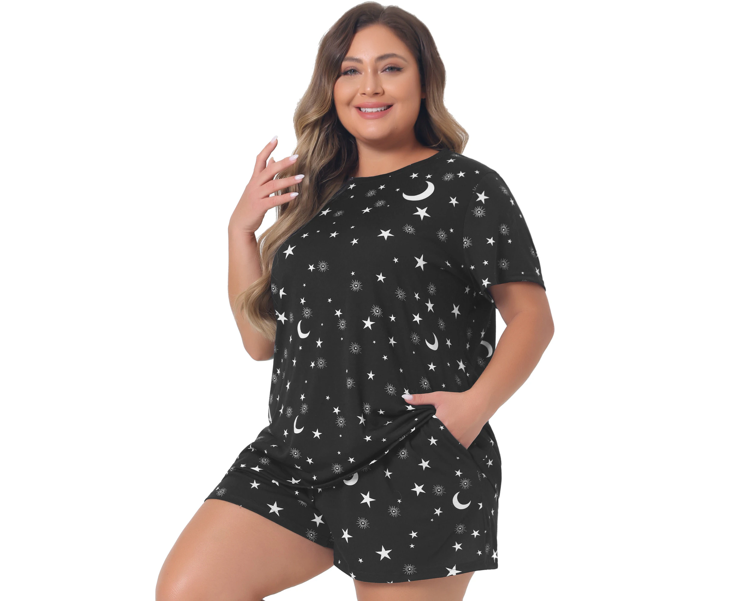 Agnes Orinda Plus Size Pajamas Sets Shirt Shorts with Pockets