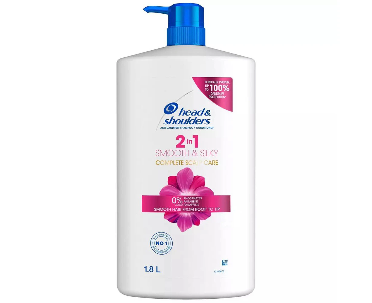 1.8L Head & Shoulders Smooth & Silky 2-in-1 Shampoo + Conditioner Anti Dandruff Value Pack