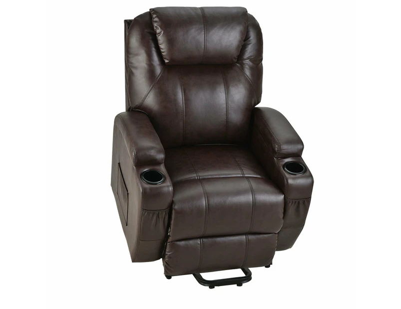 Electric Massage Lift Recliner Chair Faux Leather 8 Point Massage Heating, Dark Crimson