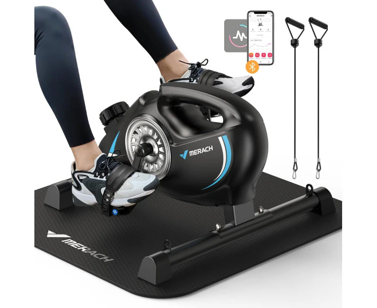 Under Desk Bike Pedal Exerciser, Quiet Magnetic Mini Exercise Bike for Recovery, Physical Therapy, Desk Cycle with 2 Resistance Bands & Non-Slip Mat