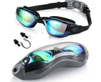 Plated dazzling swim goggles with UV protection and anti-fog in dazzling black