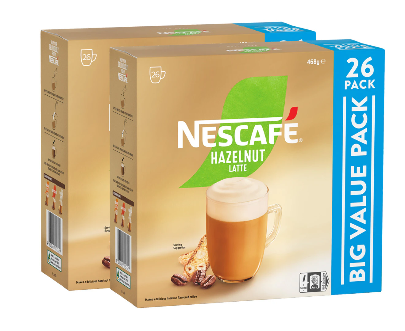 2 x 26pk Nescafé Instant Coffee Sachets Hazelnut Latte