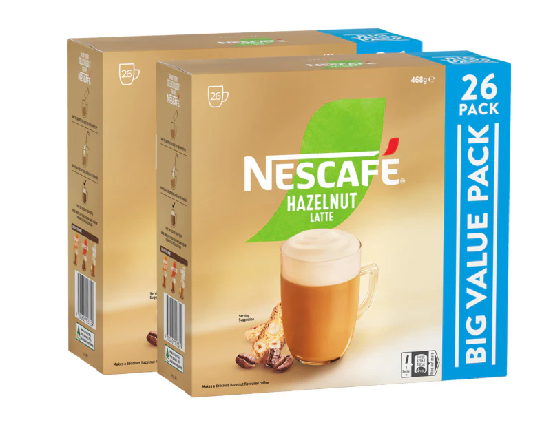 2 x 26pk Nescafé Instant Coffee Sachets Hazelnut Latte