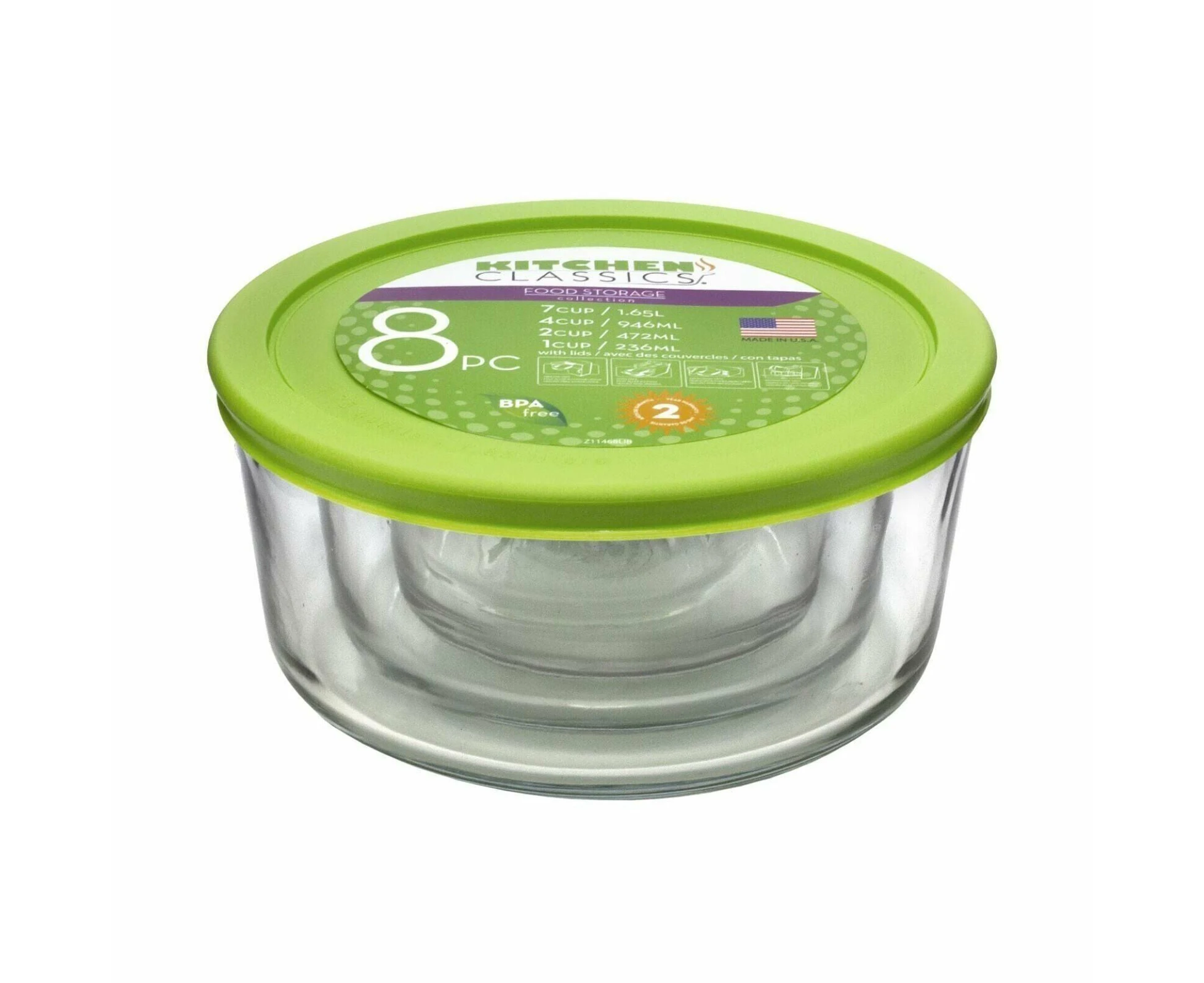 Kitchen Cassics Glass Round Container With Lids Containers Dish set with 4 piece