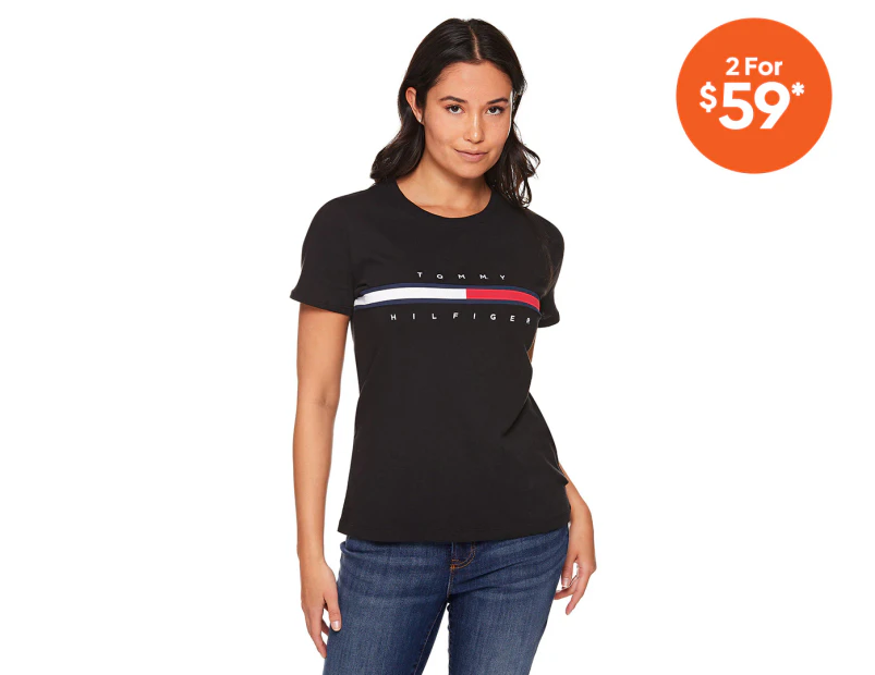 Tommy Hilfiger Women's Tina Madison Tee / T-Shirt / Tshirt - Deep Black