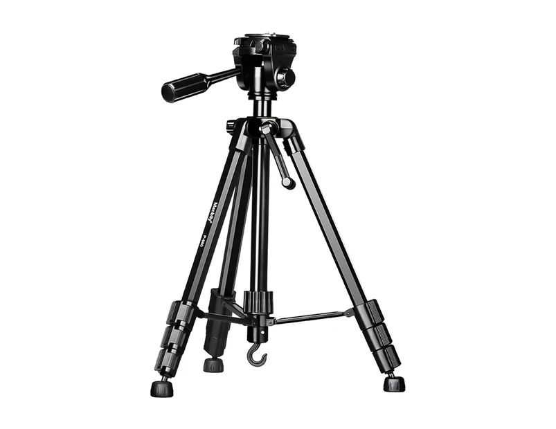 Manbily P-880 Portable Tripod Stand Aluminum Alloy 5kg/11lbs Load Capacity Max. Height 148cm/58.2in with 3-Way Tripod Head Middle Axis Black