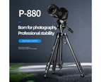 Manbily P-880 Portable Tripod Stand Aluminum Alloy 5kg/11lbs Load Capacity Max. Height 148cm/58.2in with 3-Way Tripod Head Middle Axis Black