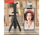 Portable Foldable Mini Desktop Tripod Phone Holder with 3 Sections Extendable Adjustable Phone Clip Length for Smartphone Vlog Recording Selfie Live S