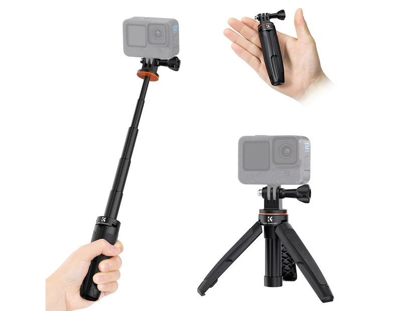 K&F CONCEPT Sports Camera Extendable Selfie Stick Tripod Aluminum Alloy 32cm/12.6in Max. Height 2kg Load Capacity Replacement for GoPro Hero 12/11/10/