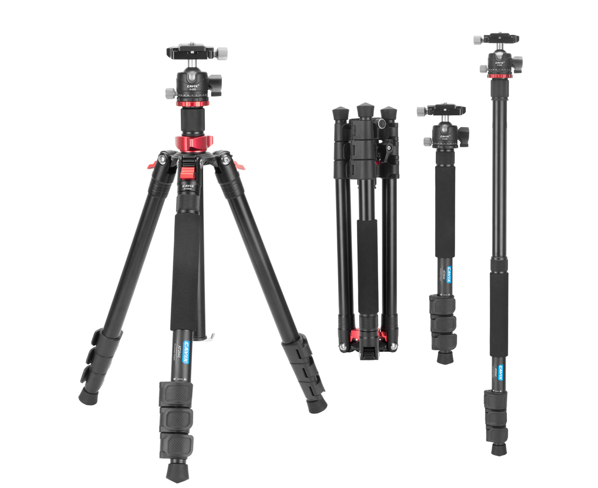 CAVIX AT2542 62.2-inch Foldable Tripod Camera Stand with Ball Head Aluminum Alloy 10kg/22lbs Load Capacity 3 Sections Portable Tripod Stand with 1/4in