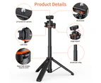 VRIG TP-06 Portable Selfie Stick Tripod Stand Aluminum Alloy with 1/4 Inch Screw Cold Shoe Mount 360° Rotatable Ballhead 55cm/21.6in Max. Height 1.5kg