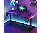 Advwin Electric Standing Desk Gaming Desk RGB LED Ergonomic Sit Stand Desk Height Adjustable Carbon Fiber Desktop Memory Lifting Black 140cm