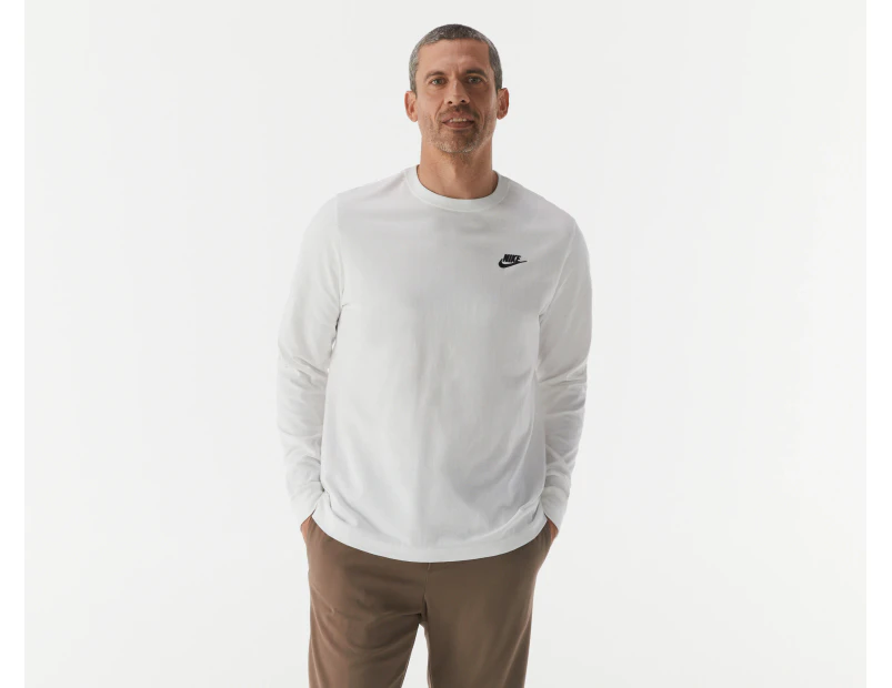 Nike Sportswear Men's Club Long Sleeve Tee / T-Shirt / Tshirt - White