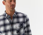 Tommy Jeans Men's Flannel Plaid Long Sleeve Shirt  - Fresh White/Navy