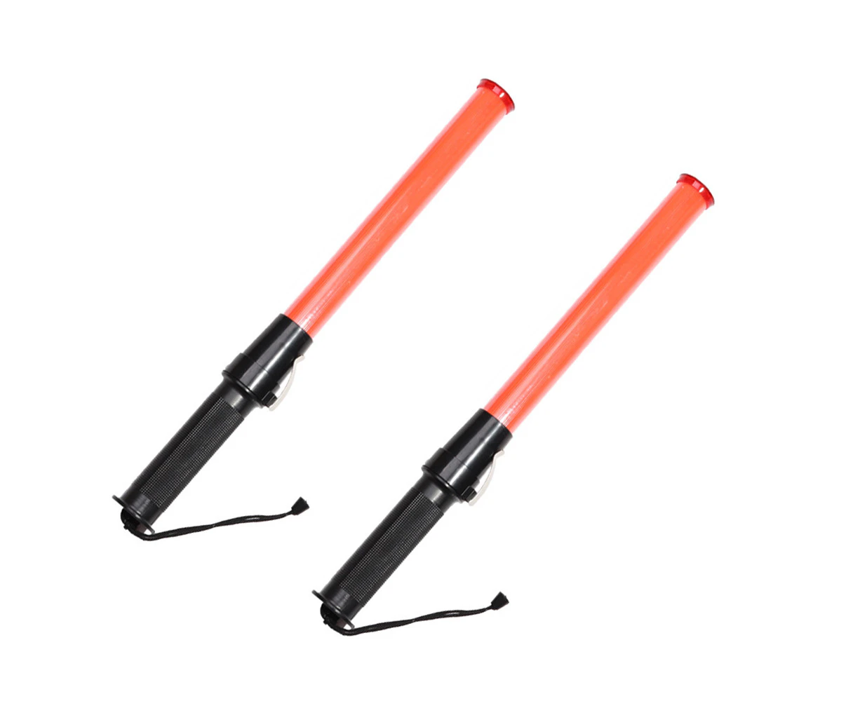 2Pcs Signal Traffic Wand Safety Traffic Control Wand Lighted Baton Multifunctional Led Traffic Baton (Red-43Cm)