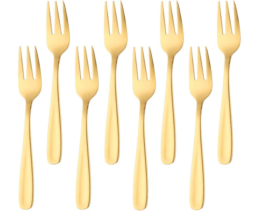 8 Pieces Gold Fork Set Stainless Steel Gold Foil Creative Appetizer Cake Fruit Forks Kitchen Accessory Wedding Party