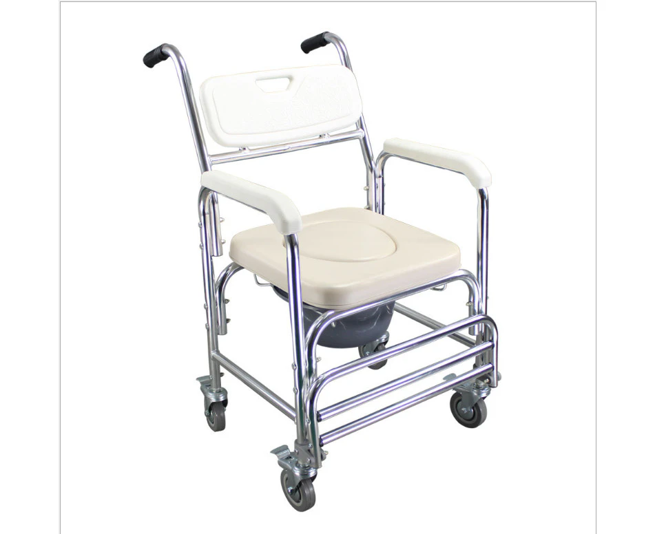 Mobile Shower Toilet Commode Chair Bathroom Bedside Aluminum Footrest Wheelchair