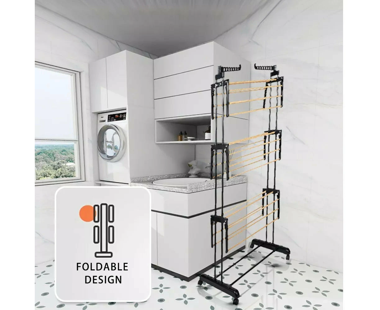 Foldable Clothes Airer Drying Rack with Wheels Laundry Drying Garment Hanging