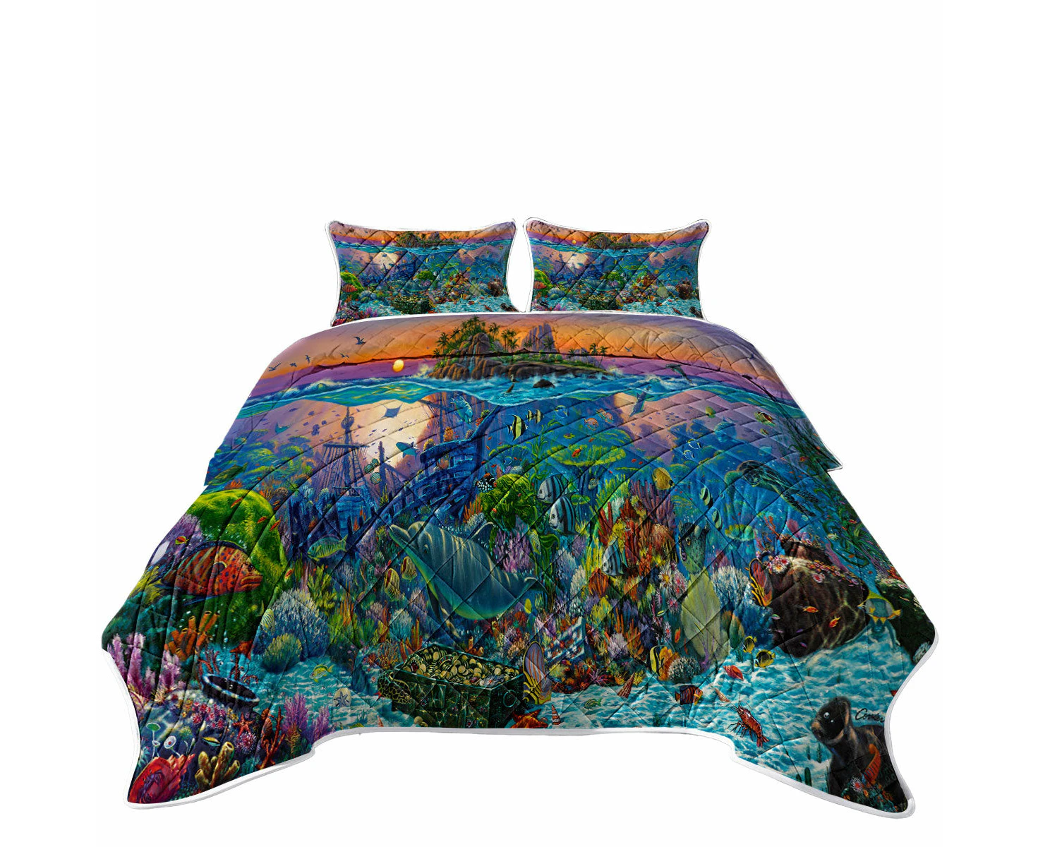 Ocean Underwater Kingdom Coral Reef Island Coverlet