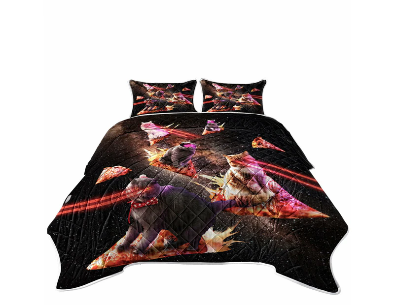 Funny and Cool Galaxy Pizza Cats with Laser Eyes Coverlet