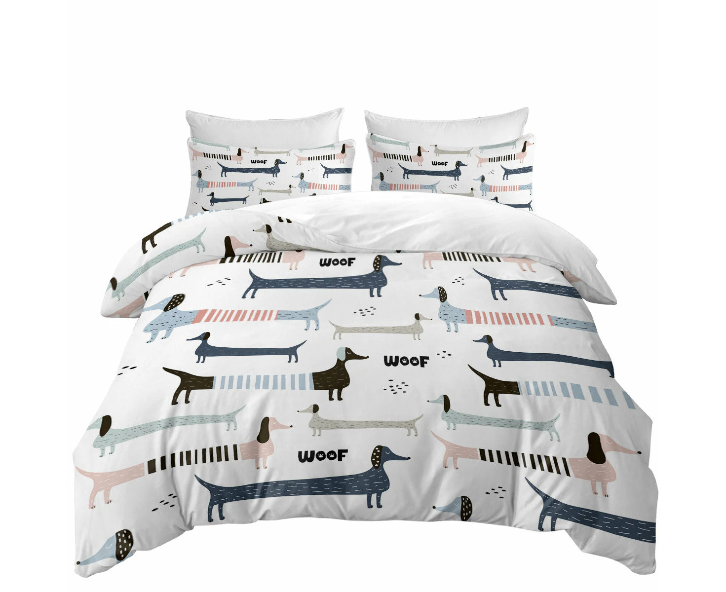 Woof Dachshund Pattern Quilt Cover