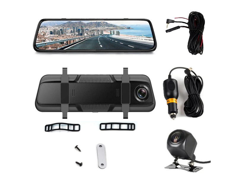 LOYOUTH 1080P DVR Dash Camera Front & Rear Dual Camera Driving Recorder with 10 Inch Touchscreen 170° Wide Angle Support Clear Night-Vision Parking