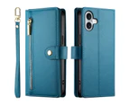 Iphone 16 Plus Premium Pu Leather Wallet Case With RFID Blocking Card Holder-Blue