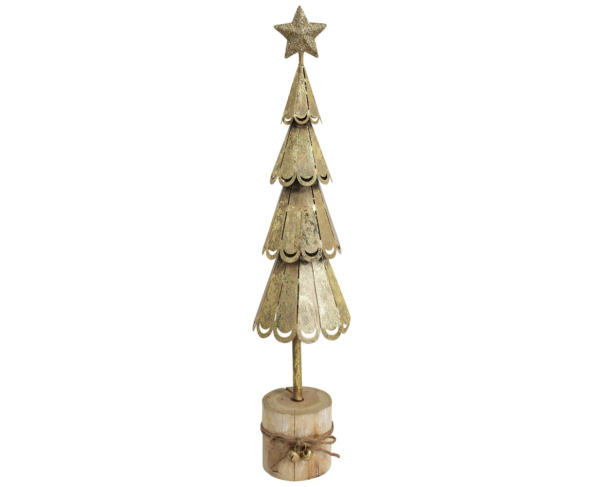 LVD Metal/Wood Xmas Tree On Stump Christmas Holiday Decor Large 37.5cm Gold