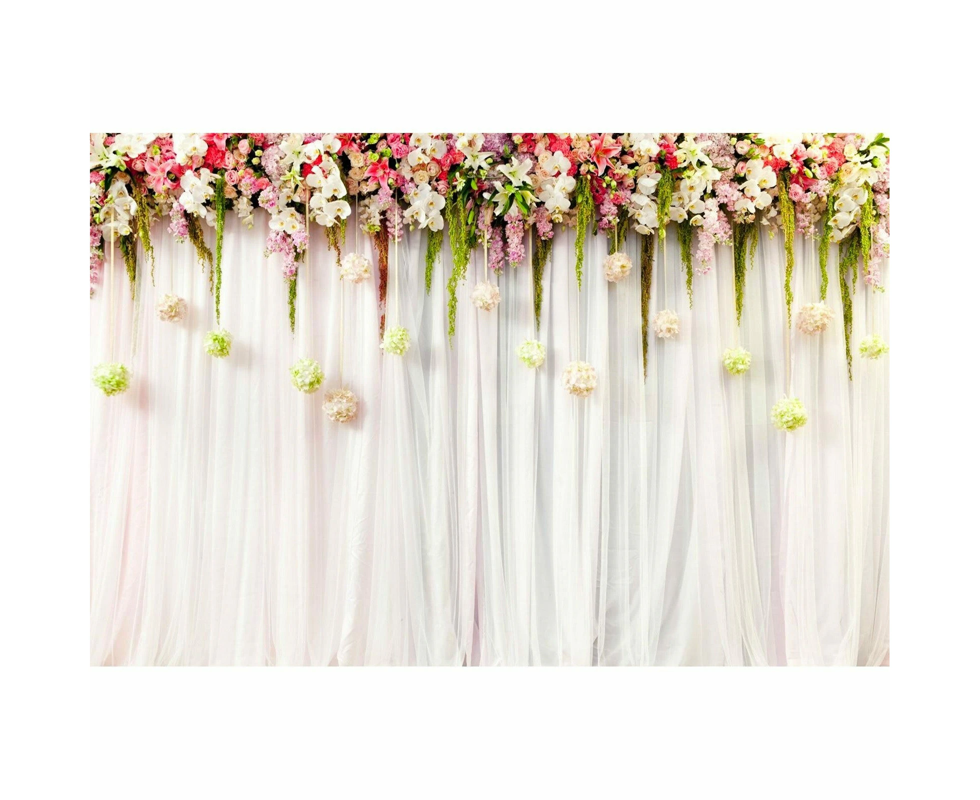 Floral White Curtain Printed Fabric Backdrop