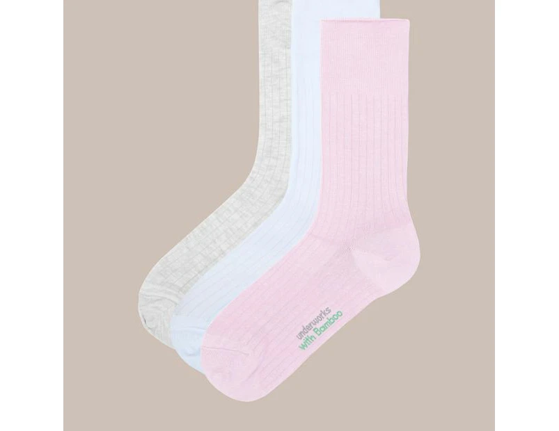 3 Pack Lightweight Bamboo Rib Crew Socks - Underworks